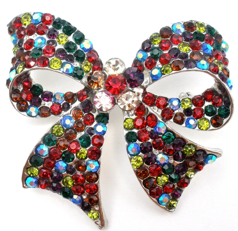 Ladies seaside shell brooches -Multi Color Rhinestone Bow Brooch Pin