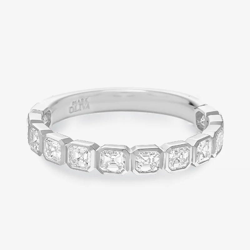 Ladies Rings with Sea Beryl-3/4 Asscher Bezel 1.10CT Diamond Ring