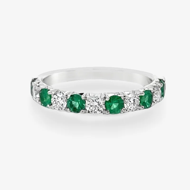 Ladies Rings with Bronze Enstatite-0.50CT Emerald & Diamond Halfway Ring