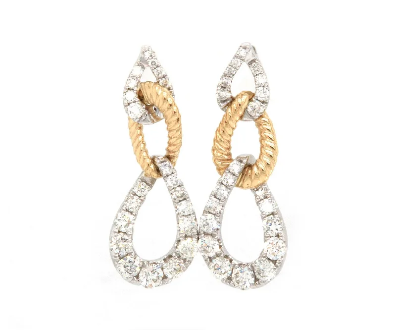 Ladies Earrings Wave Glow-New 0.96ctw Diamond Two Tone Loop Dangle Earrings in 14K