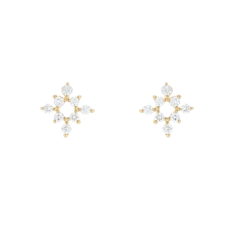 Ladies Earrings with Soft Morganite-Yellow Gold Diamond Starburst Earrings