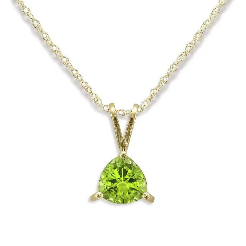 Ladies calm blue necklaces -14KT YELLOW GOLD 1.30 CT TRILLION CUT PERIDOT NECKLACE