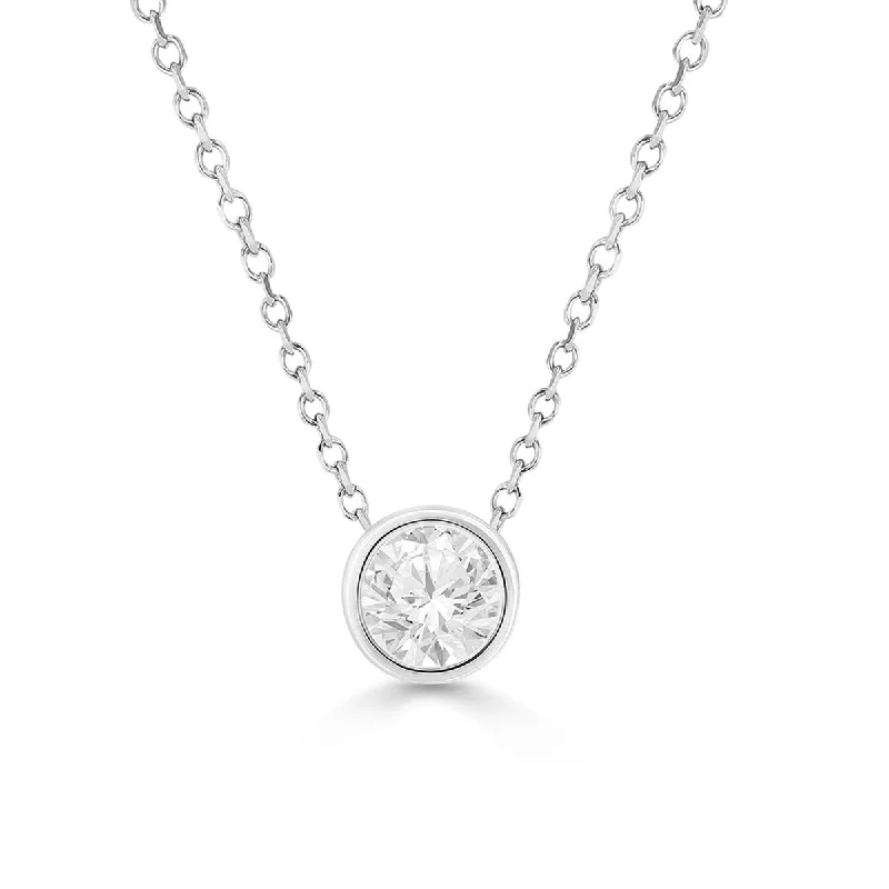 Ladies satin finish necklaces -14KT WHITE GOLD 1/3 CTW DIAMOND BEZEL SOLITAIRE NECKLACE