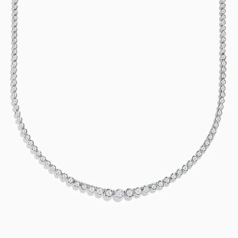 Ladies iridescent pearl necklaces -Pave Classica 14K White Gold Bezel-Set Tennis Necklace 0.98 TCW