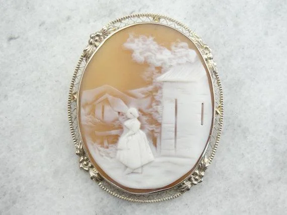 Ladies budget sparkle brooches -Landscape with Figure Cameo Brooch