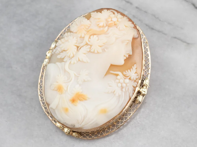 Ladies premium shine brooches -Vintage Bacchante Maiden Cameo Gold Brooch Pendant