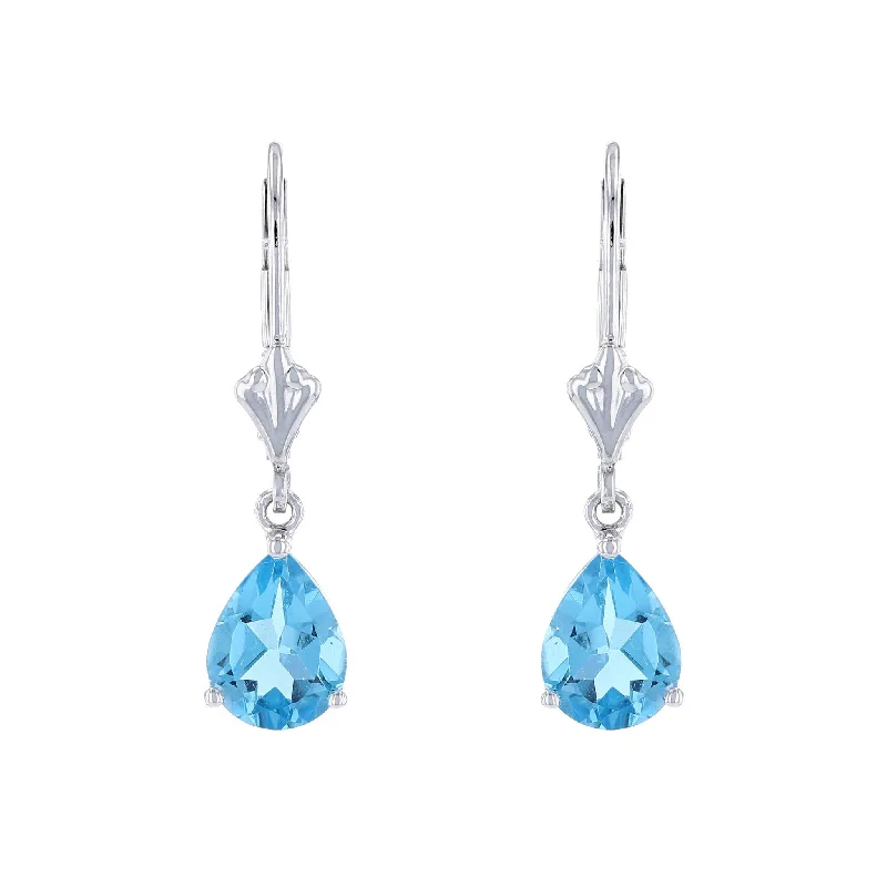 Ladies Earrings with Star Shine-Pear Blue Topaz Dangle Earrings