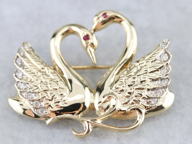 Ladies explorer gleam brooches -Diamond Love Swans Brooch