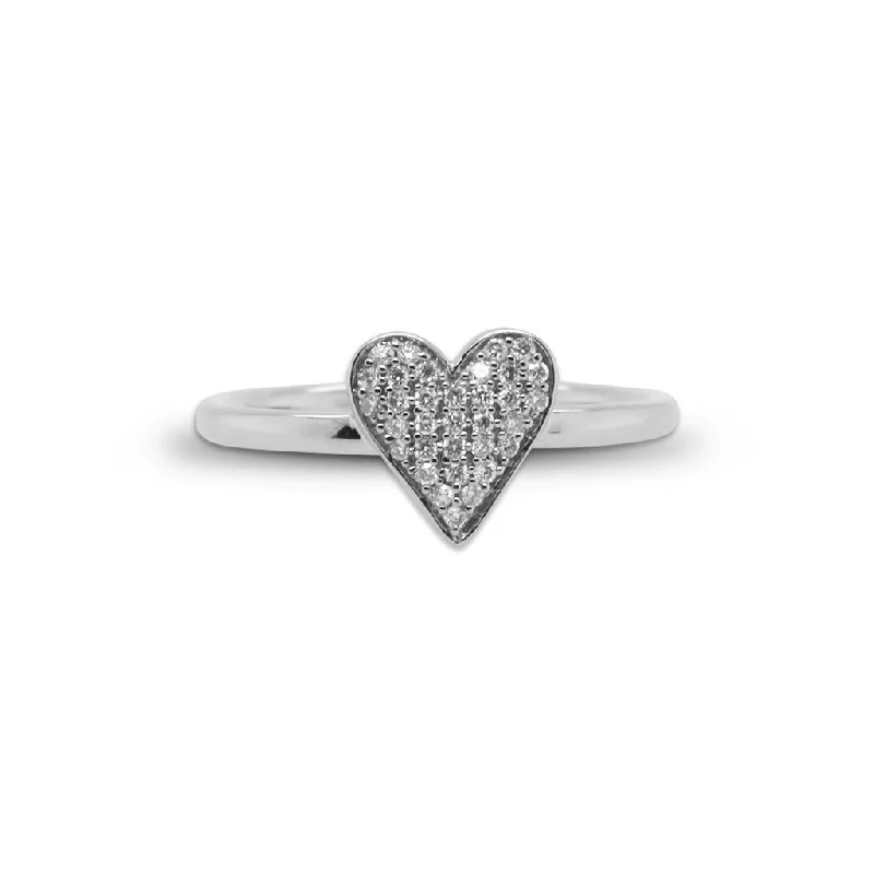 Ladies Rings with Compass Glow-14k White Gold Pave Diamond Heart Ring