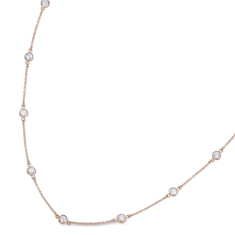 Ladies yoga breeze necklaces -Rose Gold Finish Sterling Silver 18" Necklace with 14 Round Simulated Diamonds