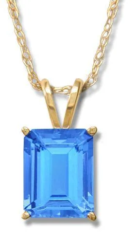 Ladies braided weave necklaces -14KT YELLOW GOLD EMERALD CUT SWISS BLUE TOPAZ NECKLACE