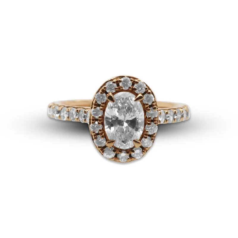 Ladies Rings for Design Shine-14k Rose Gold Oval Diamond & Halo Ring