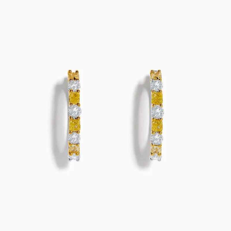 Ladies Earrings with Wave Spark-Canare 18K Two Tone White and Yellow Diamond Hoop Earrings