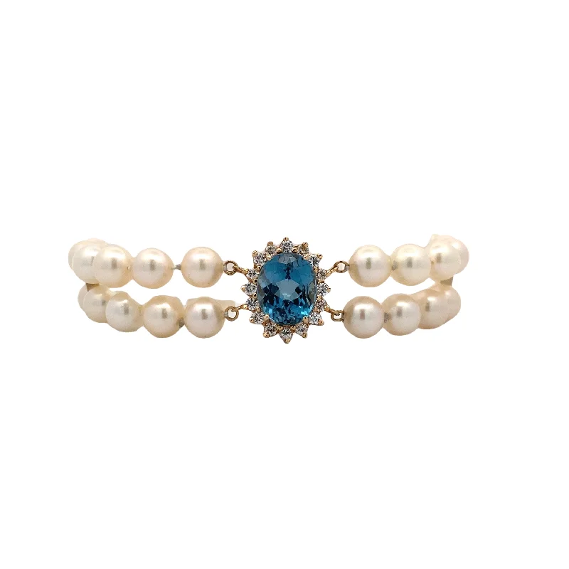 Ladies uplifting flair bracelets -Estate Pearl and Topaz Bracelet in Yellow Gold