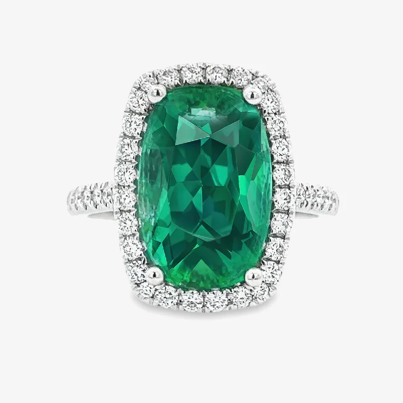 Ladies Rings Thick Glow-4.98CT Emerald & Diamond Halo Ring