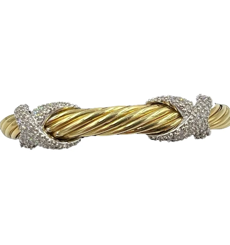 Ladies mermaid ripple bracelets -David Yurman Double Diamond X 18k Yellow Gold Cuff Bracelet