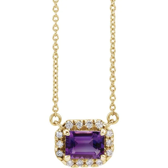 Ladies curated designer necklaces -14KT GOLD 0.28 CT AMETHYST & 0.15 CTW DIAMOND EMERALD HALO NECKLACE