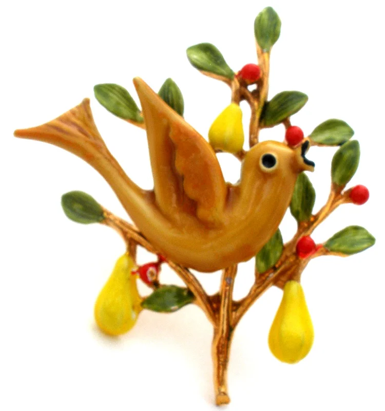 Ladies holiday cheer brooches -ART Partridge Bird In Pear Tree Brooch Pin Vintage