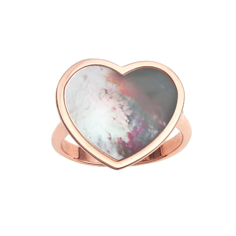 Ladies Rings for Travel Spark-14K Rose Gold La Perla Pink Mother of Pearl Heart Ring PR7141-07