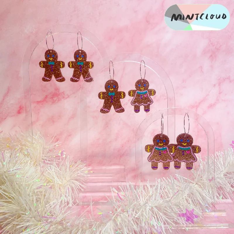 Ladies Earrings with Crescent Shine-Mintcloud Christmas Earrings - Gingerbread People Painted