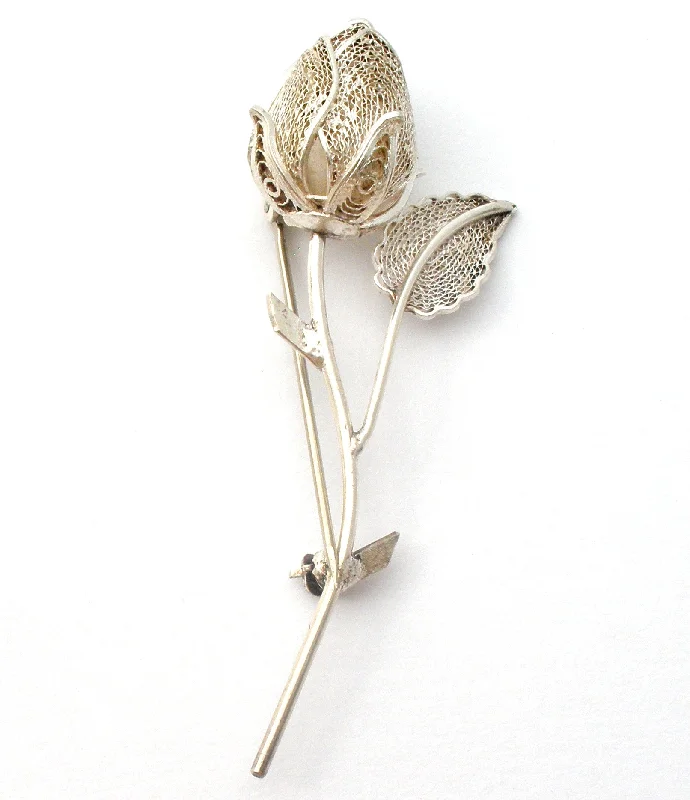 Ladies phoenix soar brooches -Sterling Silver Filigree Rose Brooch Pin Vintage