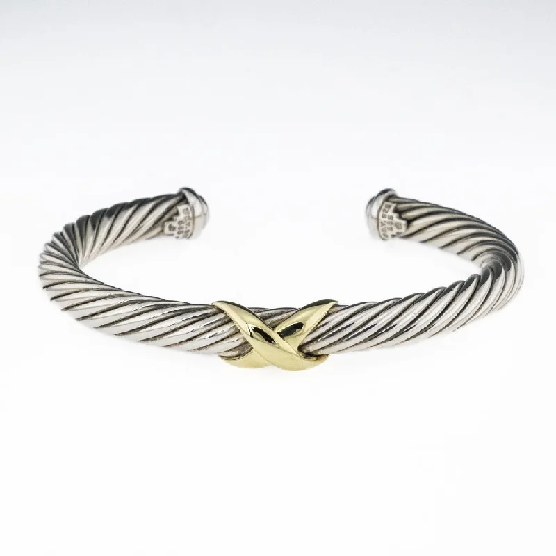 Ladies perfect balance bracelets -David Yurman, 14K Yellow Gold & Sterling Silver 7mm Wide X Cable Bracelet