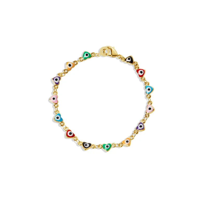 Ladies gem burst bracelets -THE MULTI COLOR EVIL EYE HEART BRACELET