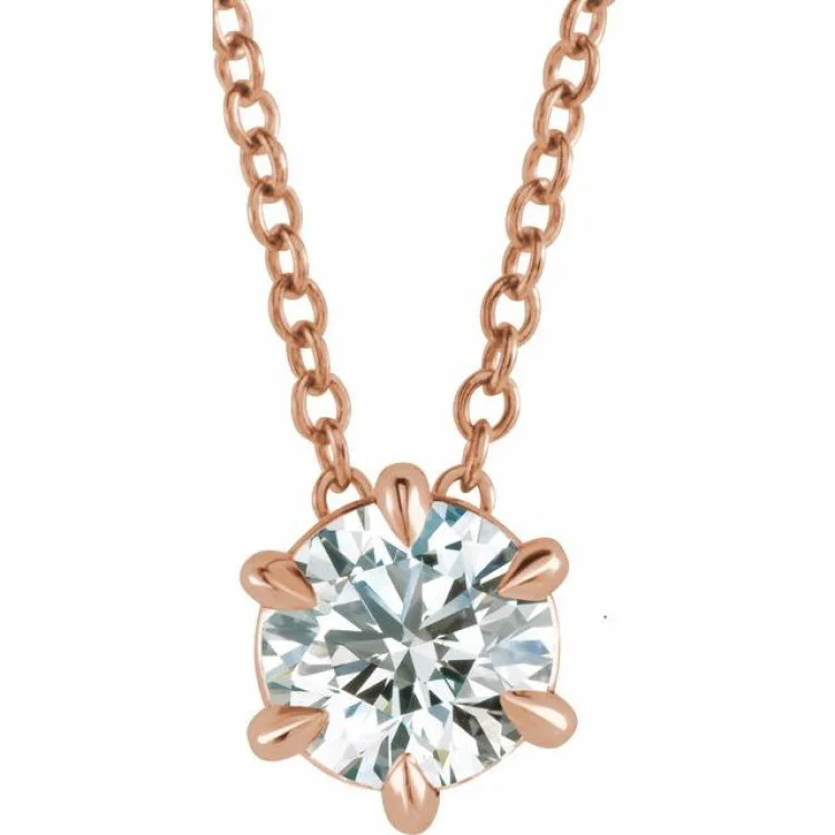 Ladies quiet charm necklaces -14K Rose 1 CT Lab-Grown Diamond Solitaire 16-18" Necklace