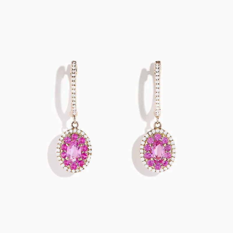 Ladies Earrings with Bronze Enstatite-14K Rose Gold Pink Sapphire and Diamond Earrings