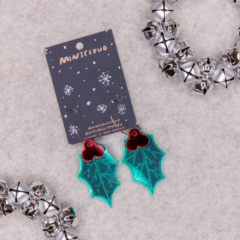 Ladies Earrings with Silver Cassiterite-Mintcloud Christmas Earrings - Classic Holly