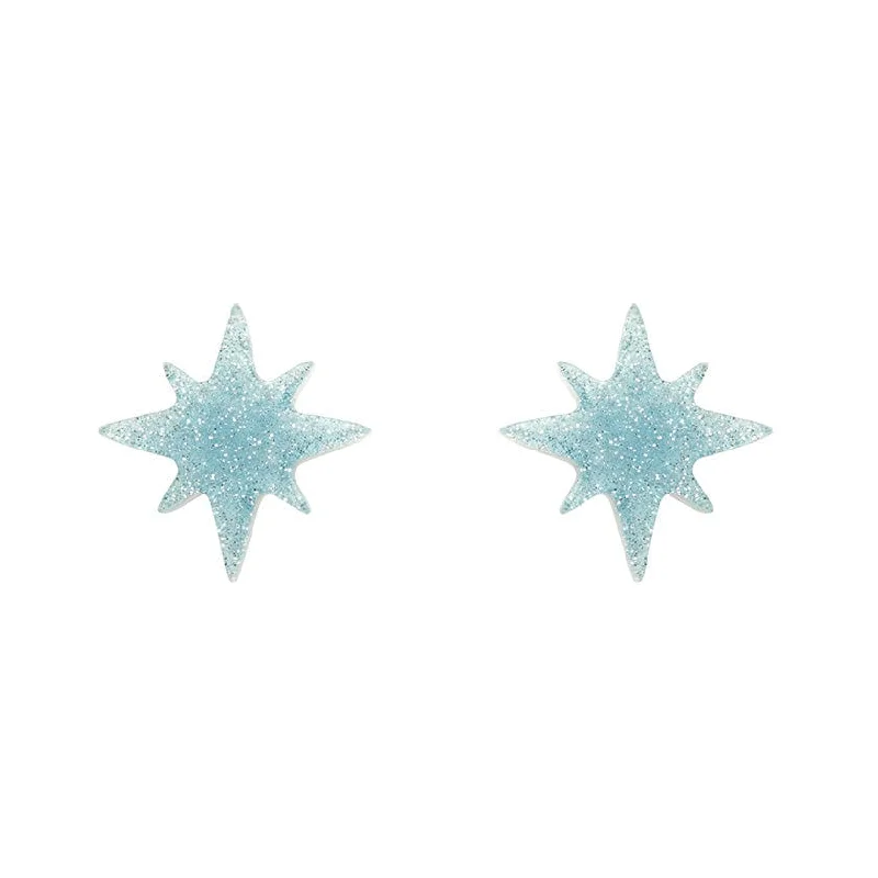 Ladies Earrings Thin Shine-Erstwilder - Atomic Star Glitter Stud Earrings - Blue