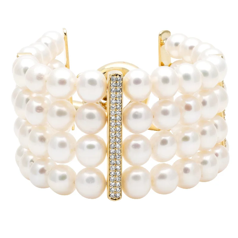 Ladies birthday charm bracelets -Bracelet - Fresh Water Pearl And Diamond