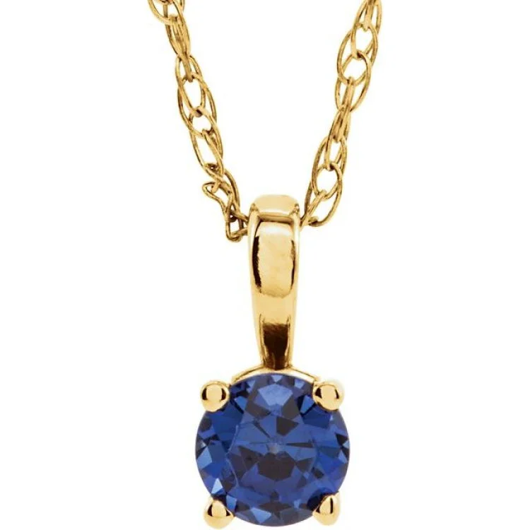 Ladies polished elegance necklaces -14K Yellow 3 mm Lab-Grown Blue Sapphire Youth Solitaire 14" Necklace