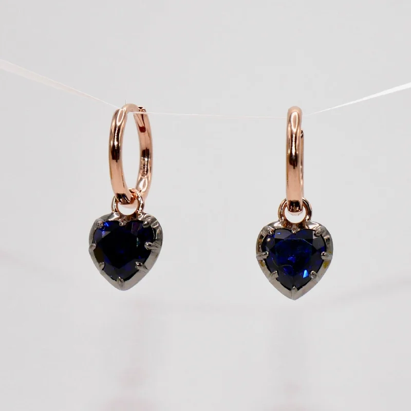 Ladies Earrings with Round Shine-2 ct Georgian Victorian Heart Sapphire Collet Button Earrings