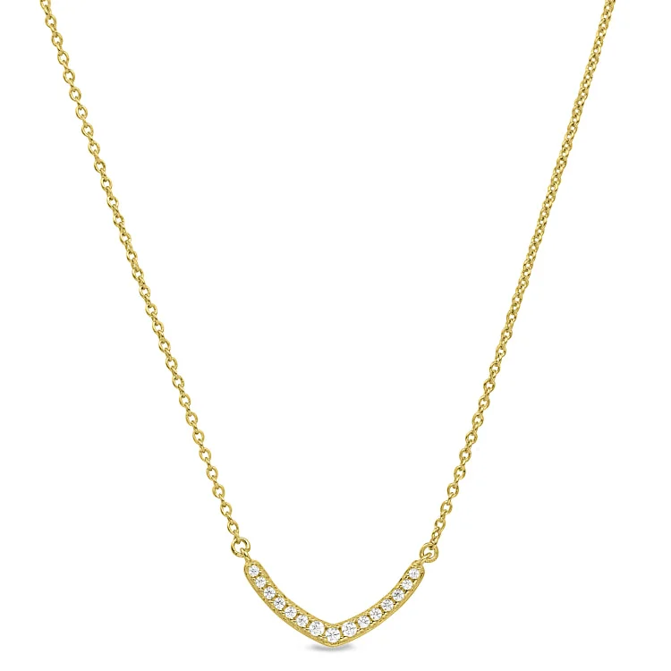 Ladies pure minimal necklaces -Gold Finish Sterling Silver Micropave V Necklace with Simulated Diamonds on 16"-18" Adjustable Chain