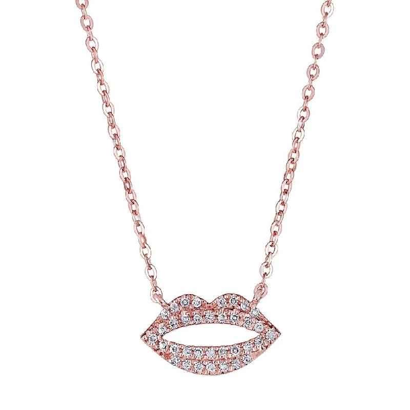 Ladies icy winter necklaces -Emilique 14Kt Rose Gold 1/10 CTW Diamond Pave Lips Necklace