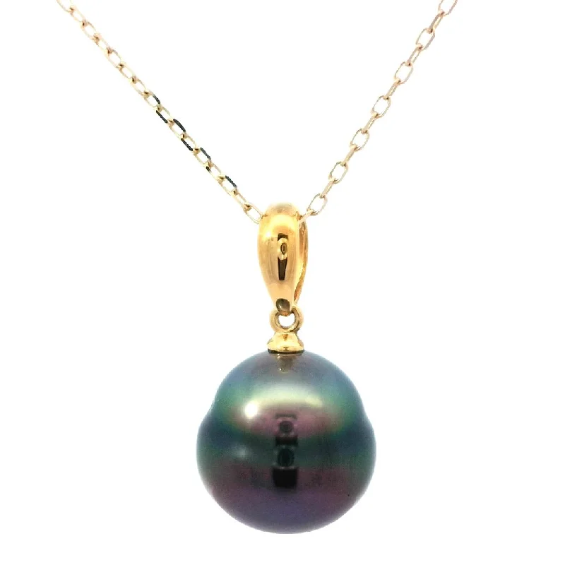 Ladies rosy gold necklaces -Cultured Tahitian Pearl Necklace in Yellow Gold