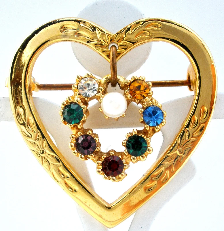 Ladies dog paw brooches -Heart Shaped Brooch With Rhinestones