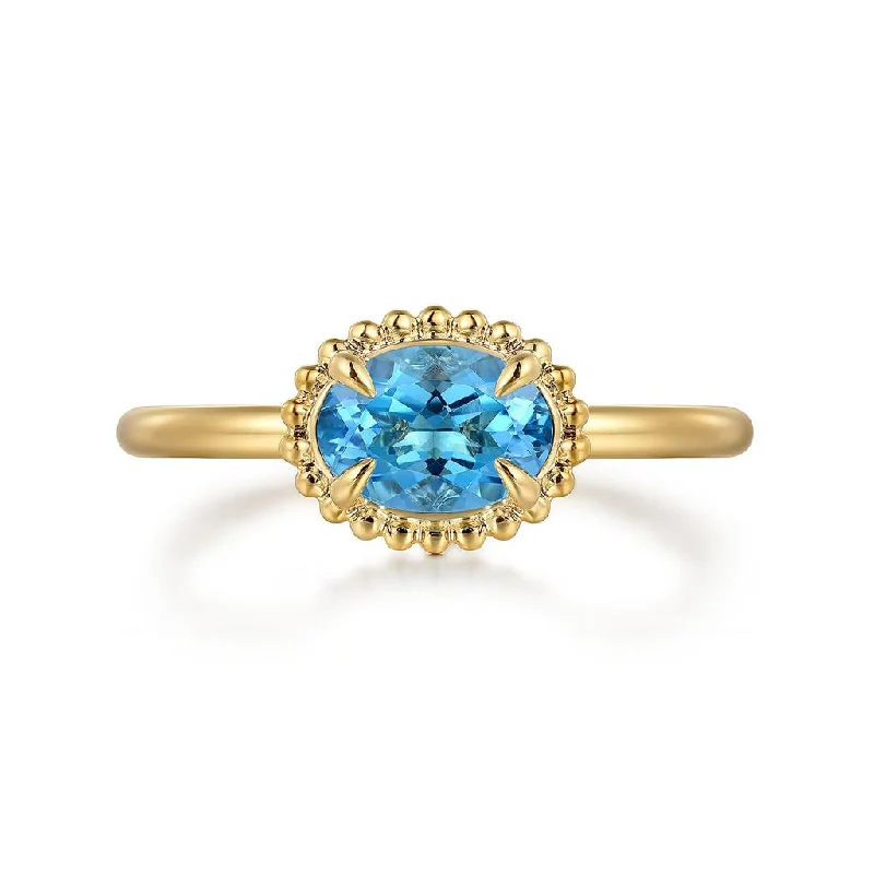 Ladies Rings with Gold Sphalerite-Gabriel & Co. 14K Yellow Gold Blue Topaz Bujukan Ring