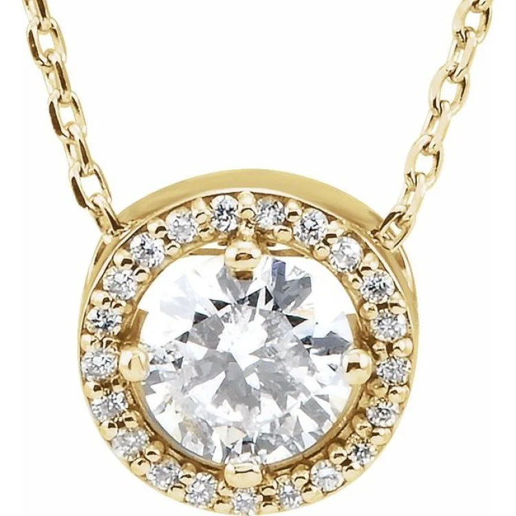 Ladies brilliant crystal necklaces -14K Yellow 1/2 CTW Natural Diamond Halo-Style 16" Necklace