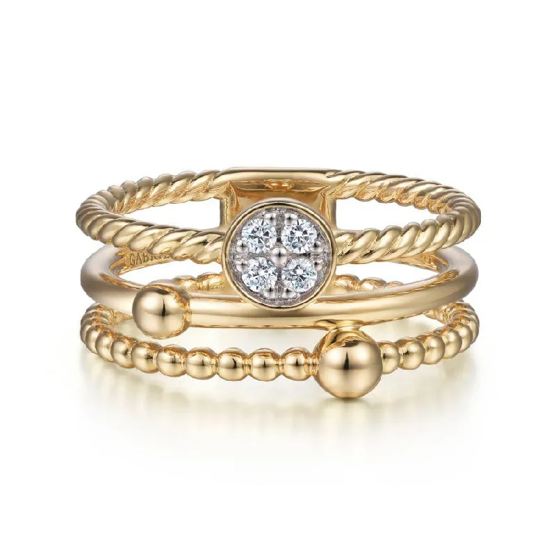 Ladies Rings for Explorer Shine-Gabriel & Co. - LR52176Y45JJ - 14K Yellow Gold Diamond and Twisted Rope Bujukan Ring