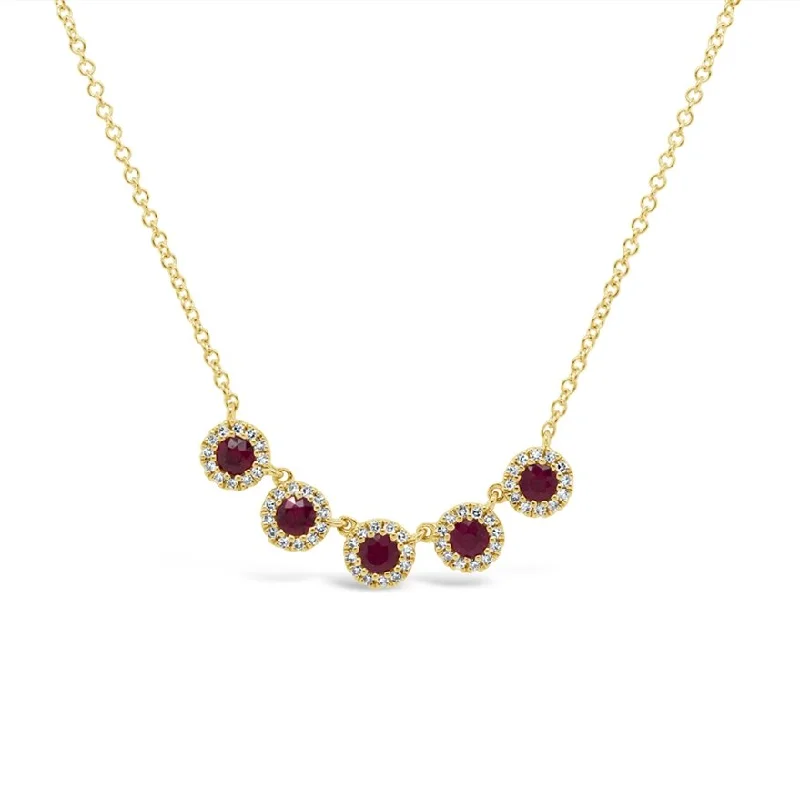 Ladies city beat necklaces -14KT GOLD 0.49 CTW RUBY & 0.16 CTW DIAMOND HALO NECKLACE