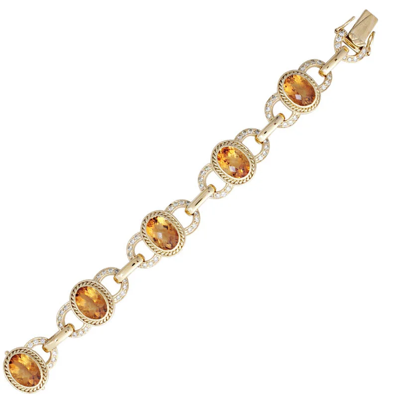 Ladies rustic charm bracelets -Bracelet- Citrine And Diamond (1455B)