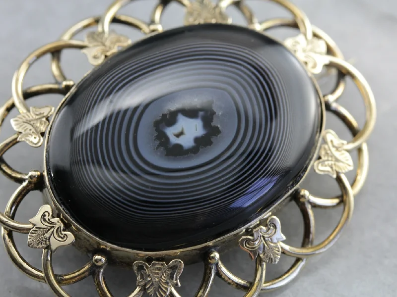 Ladies sunny breeze brooches -Antique Black Agate Victorian Brooch