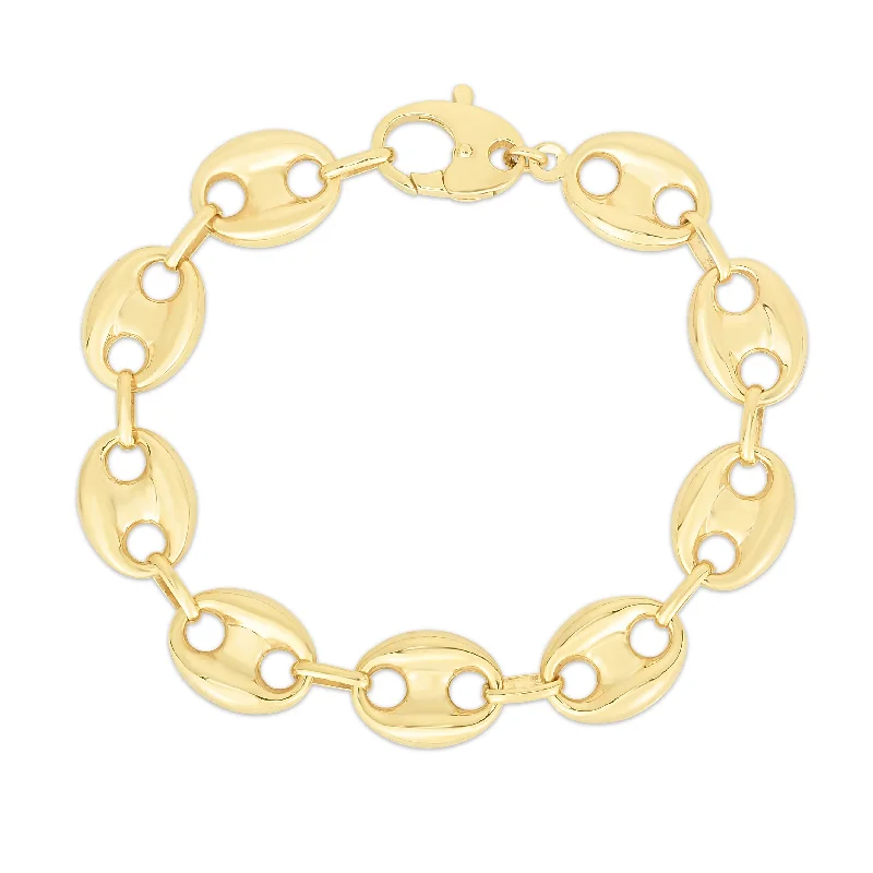 Ladies quiet charm necklaces -14K Gold 15mm Puffed Mariner Link Necklace