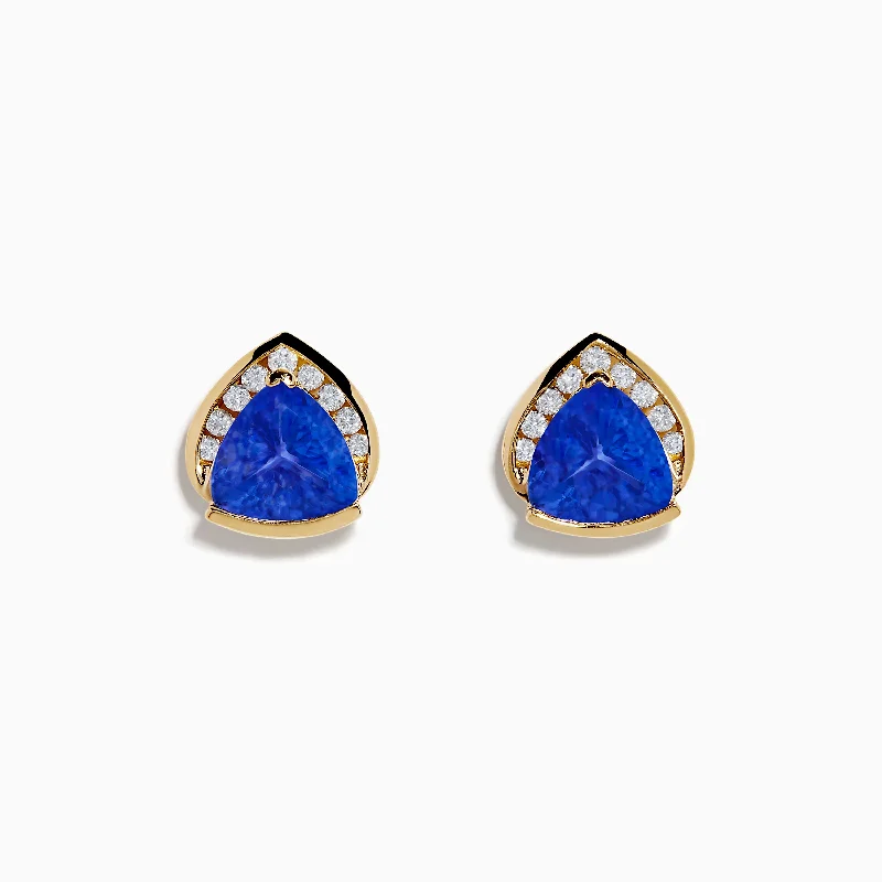 Ladies Earrings for Travel Shine-14K Yellow Gold Tanzanite and Diamond Earrings