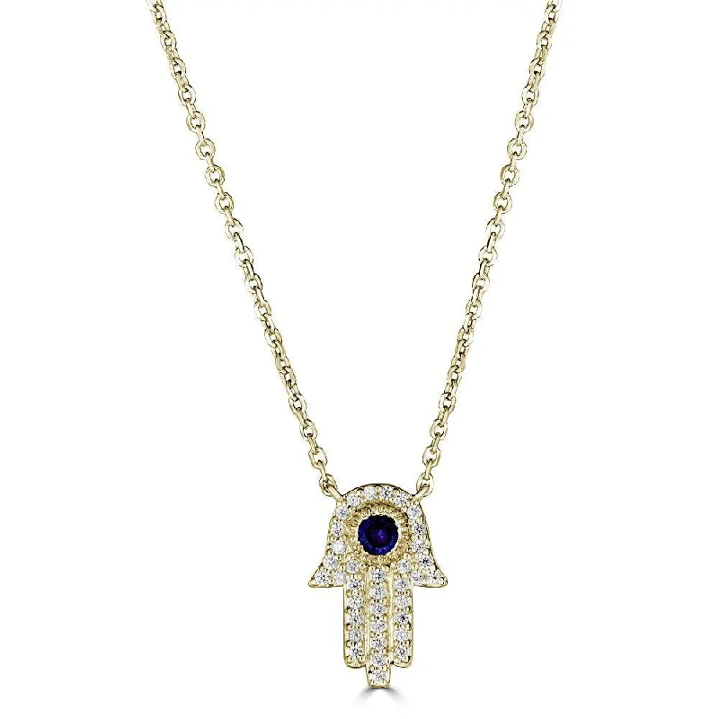 Ladies energy pulse necklaces -14KT GOLD SAPPHIRE & DIAMOND HAMSA NECKLACE