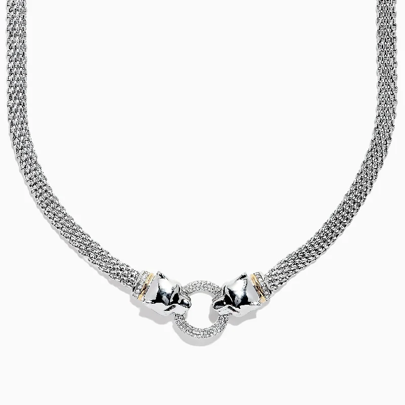 Ladies eastern mystique necklaces -Signature Sterling Silver & 18K Gold Diamond and Tsavorite Panther Necklace, 0.48 TCW