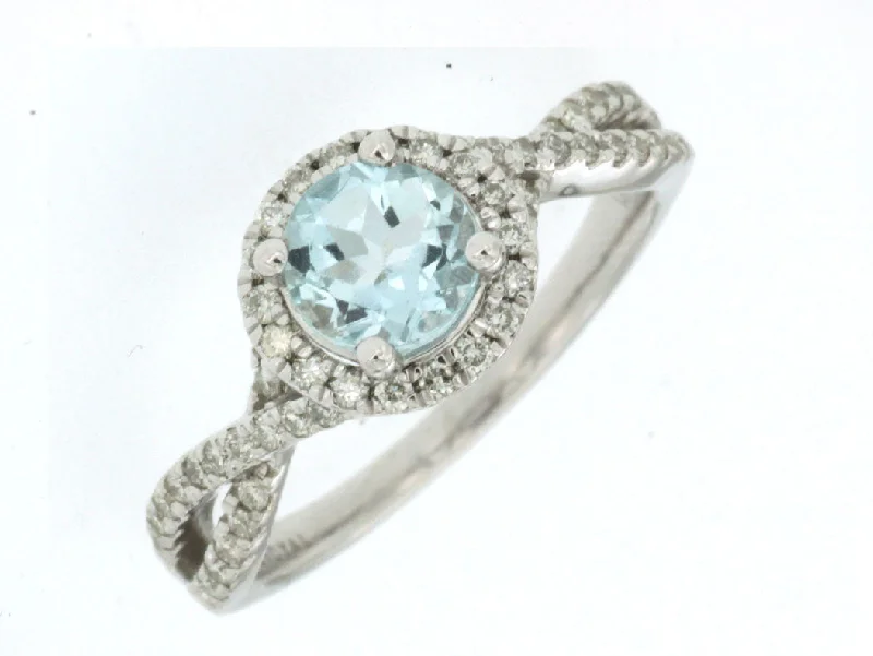 Ladies Rings for Nurse Glow-14k White Gold 6mm Round Aquamarine and Diamond Halo Ring WC6256Q-AQ