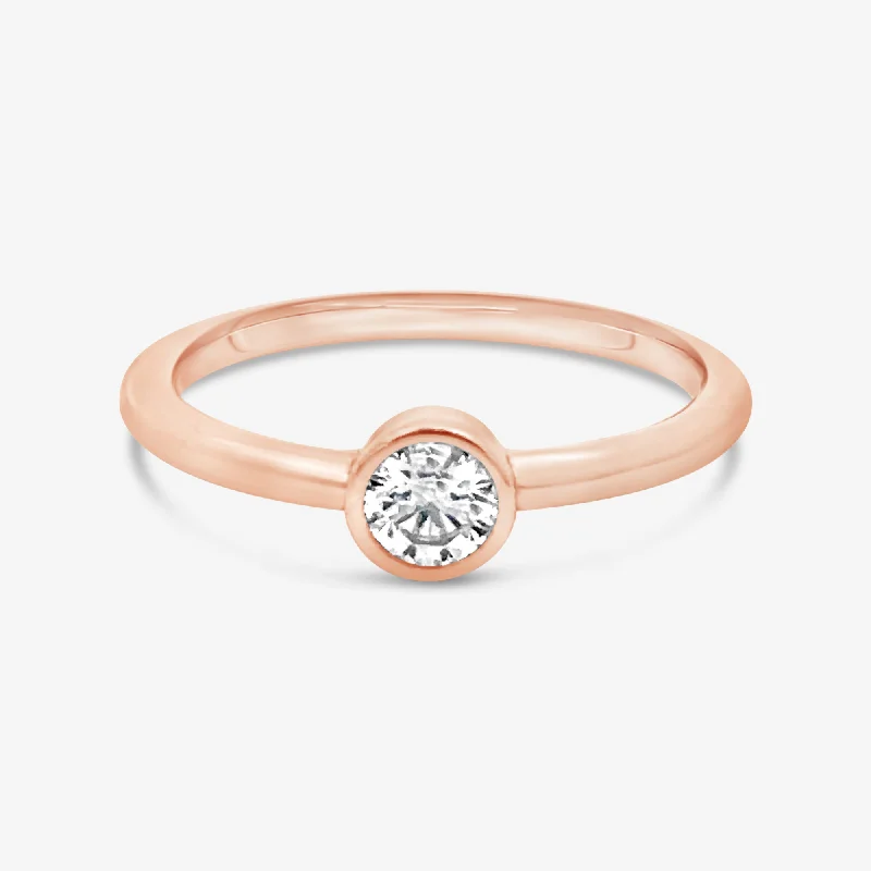 Ladies Rings Pure Glow-Petite Bezel Solitaire Stackable Diamond Ring